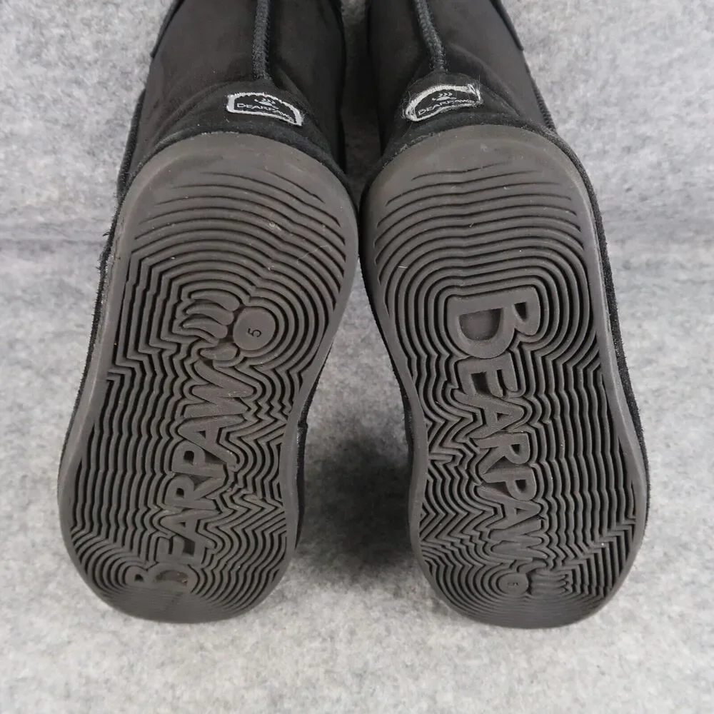 Bearpaw Shoes Kids 5 Winter Boots Pull On Leather Wool Evangaline Black Comfort